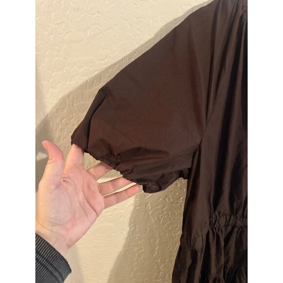 NWT Free Assembly Cotton Plus Size Brown Puffy Sleeved Tiered Midi Dress - Picture 5 of 14